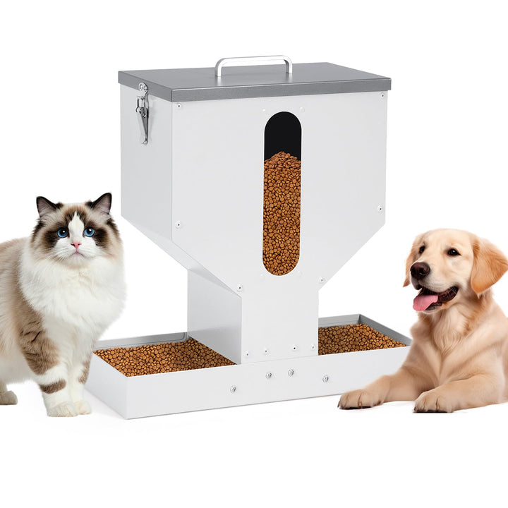 Automatischer Futterspender Katze füR 2 Haustier, 12L Metall Haustier Trockenfutterspender mit Doppe