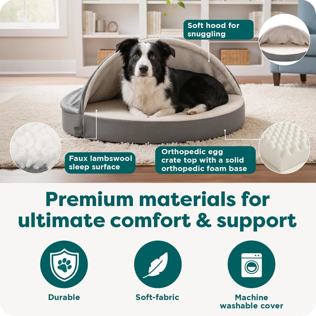 Furhaven 26" Round Orthopedic Dog Bed for Medium/Small Dogs w/Removable Washable Cover, For Dogs Up