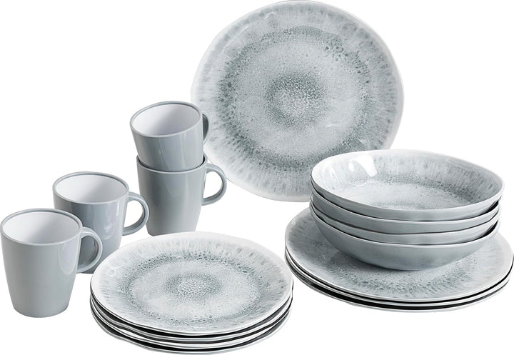 BRUNNER Melamin ESS Geschirr Set Lunch Box 16-teilig Camping Reise Teller Becher Stonetouch Pearl, S