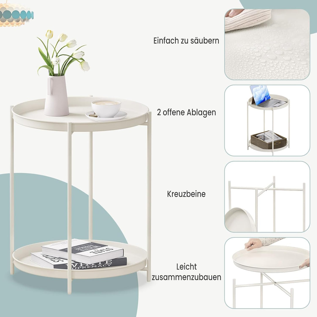 WOLTU Beistelltisch rund, Couchtisch mit Stauraum, 2 abnehmbare Tabletts, Wohnzimmertisch Nachttisch