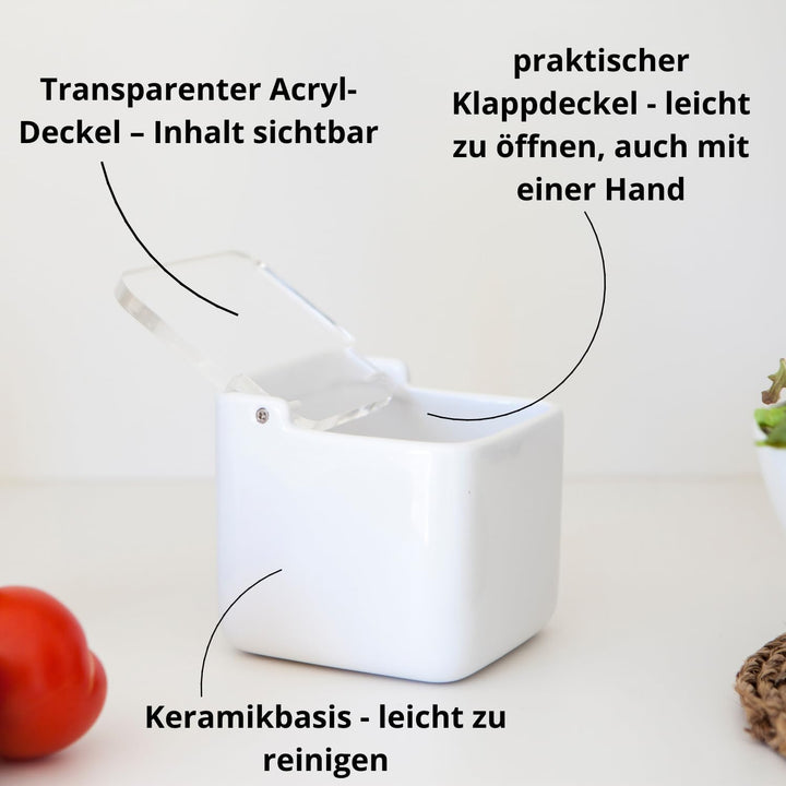 Salzdose mit deckel | Salzbehälter für die küche, keramik | Salztopf mit deckel | Salzfass mit klapp