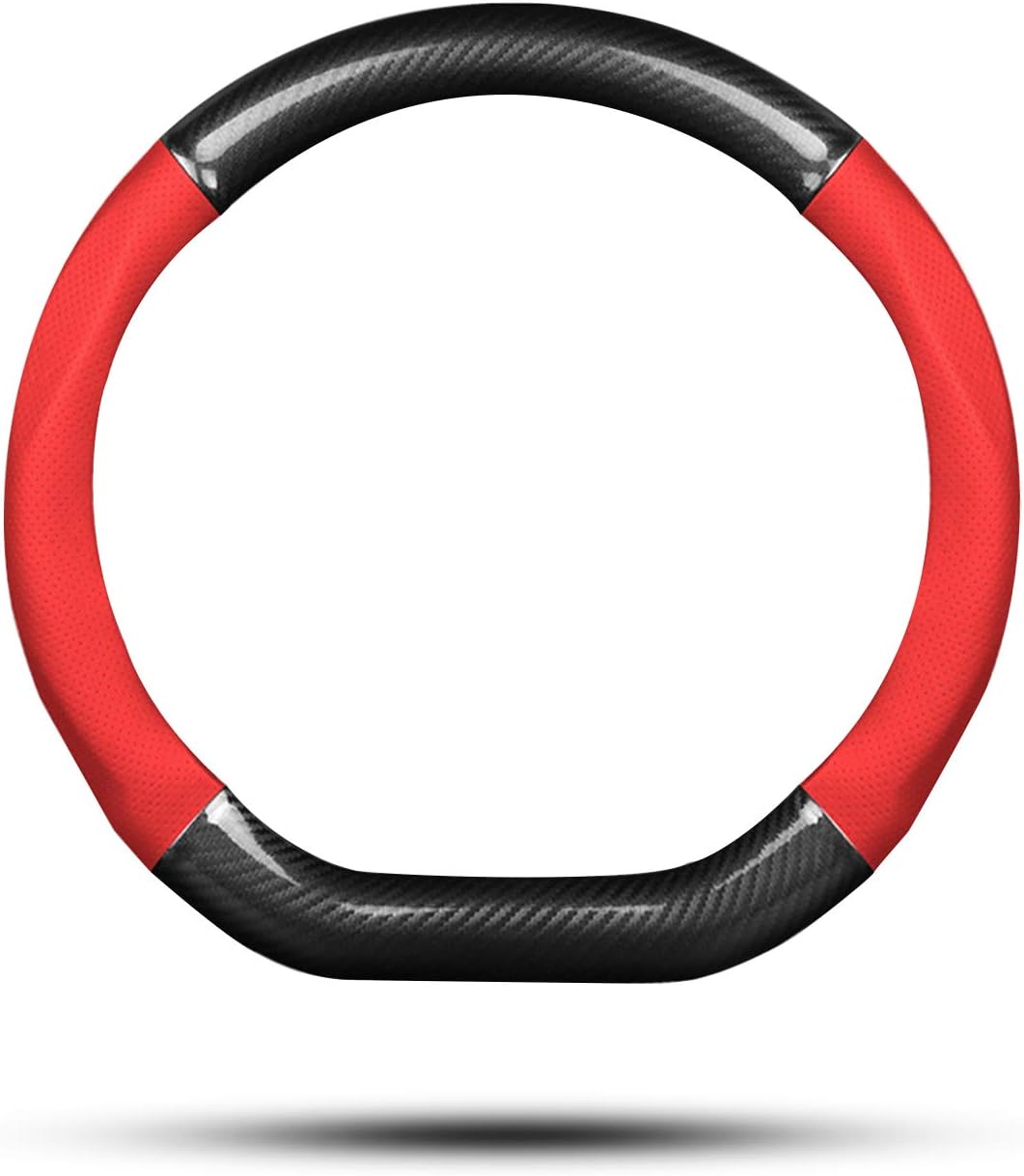 Ergocar Auto Lenkradbezug Rutschfester Auto Lenkradschutz D-Form Kohlefaser & PU Leder für Durchmess