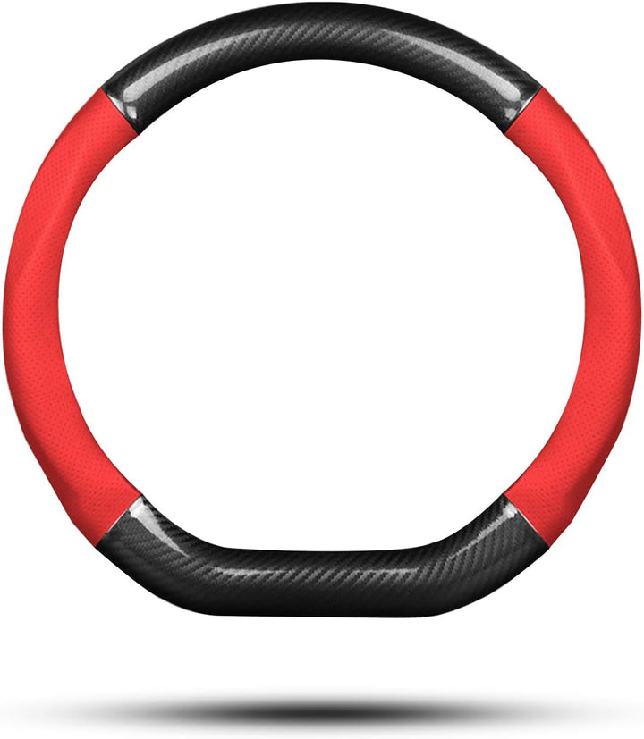 Ergocar Auto Lenkradbezug Rutschfester Auto Lenkradschutz D-Form Kohlefaser & PU Leder für Durchmess