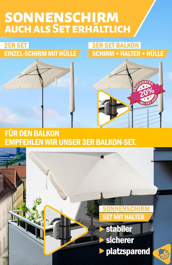 Menz Sonnenschirm, inkl. Sonnenschirmhülle - Sonnenschirm rechteckig 200 x 125 cm für Balkon, Garten