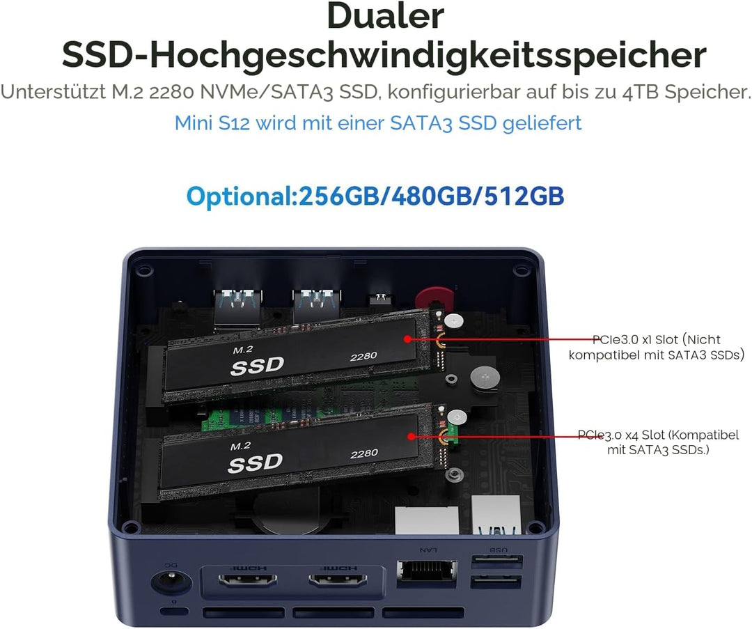 Beelink Mini S13 Mini PC, Intel N150 (4C/4T, bis zu 3.6Ghz), 16G DDR4 500G SSD Mini Computer, 4K Dua