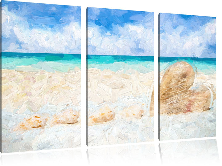 Pixxprint Sandstrand mit Muscheln als Leinwandbild/Grösse: 3 Teilig (120x80) cm/Wandbild/Kunstdruck/