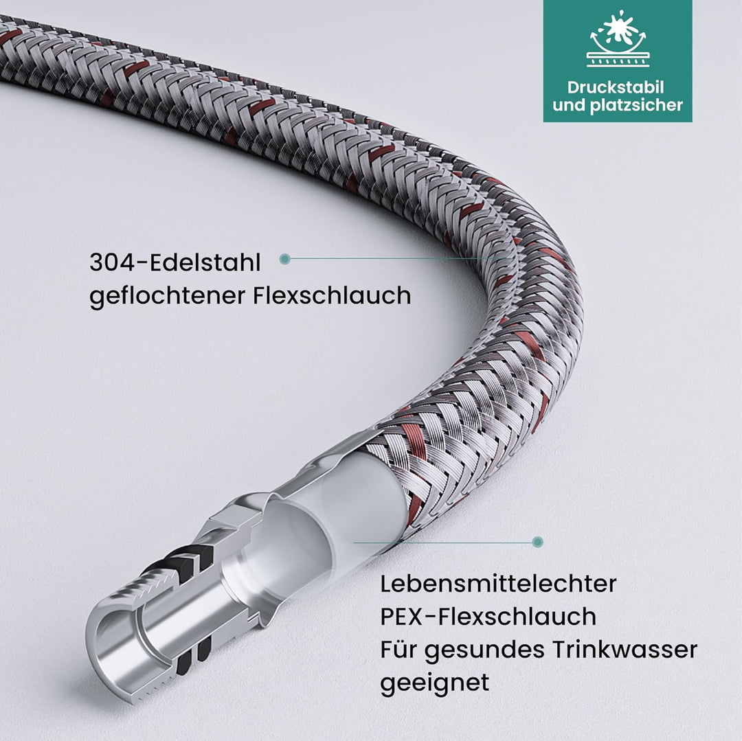 Mai &amp; Mai Küchenarmatur mit ausziehbarer Brause, Silber | Wasserhahn Küche 360°Schwenkbar, 3 Wassers