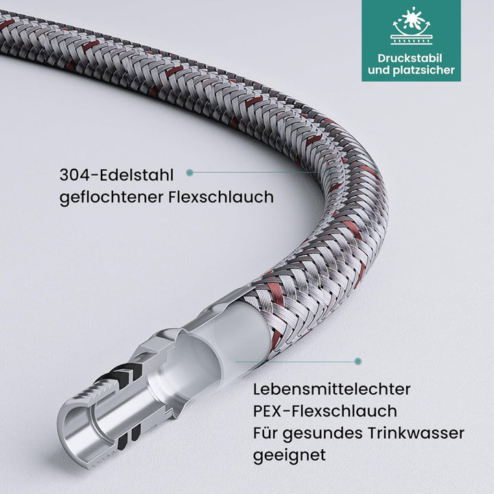 Mai &amp; Mai Küchenarmatur mit ausziehbarer Brause, Silber | Wasserhahn Küche 360°Schwenkbar, 3 Wassers
