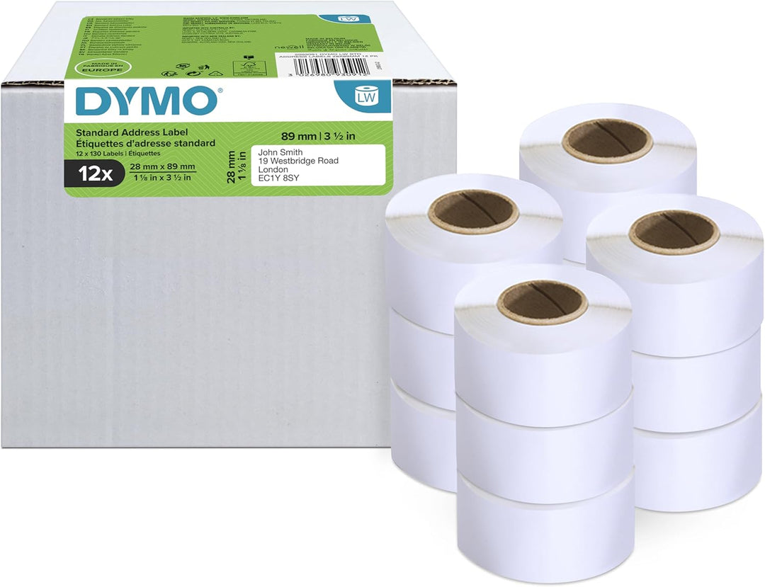DYMO Original LabelWriter Adressetiketten | 28 mm x 89 mm | 12 Rollen mit je 130 leicht ablösbaren E