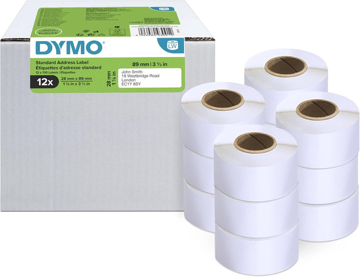DYMO Original LabelWriter Adressetiketten | 28 mm x 89 mm | 12 Rollen mit je 130 leicht ablösbaren E