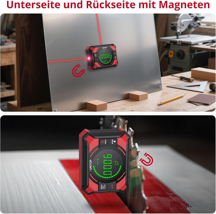 XUNTOP 3 IN 1 Digitaler Winkelmesser Neigungsmesser Laser Wasserwaage Magnetisch Nivellierbox mit LE