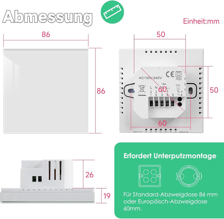 Beok Thermostat Heizung Smart, WiFi Fussbodenheizung Thermostate für Warmwasserbereitung Programmier