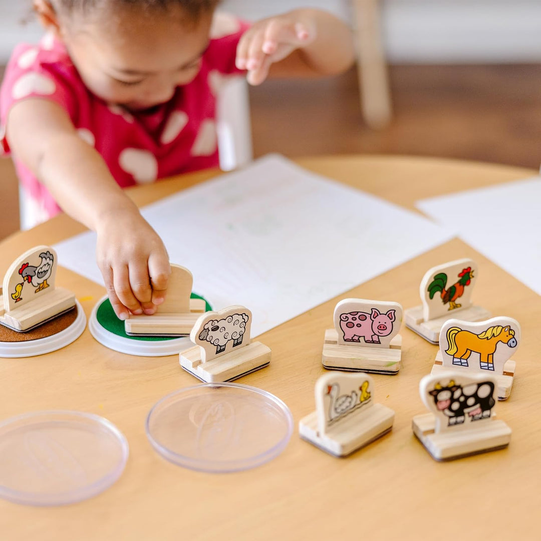 Melissa & Doug Stempelset aus Holz mit Bauernhoftieren, für Kinder ab 3 Jahren, 8 Holzstempel, 2 Ste