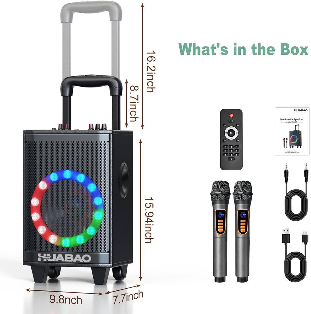 Tragbare Karaoke-Maschine mit 2 drahtlosen Mikrofonen, Bluetooth-Lautsprecher mit Beleuchtung und Tr