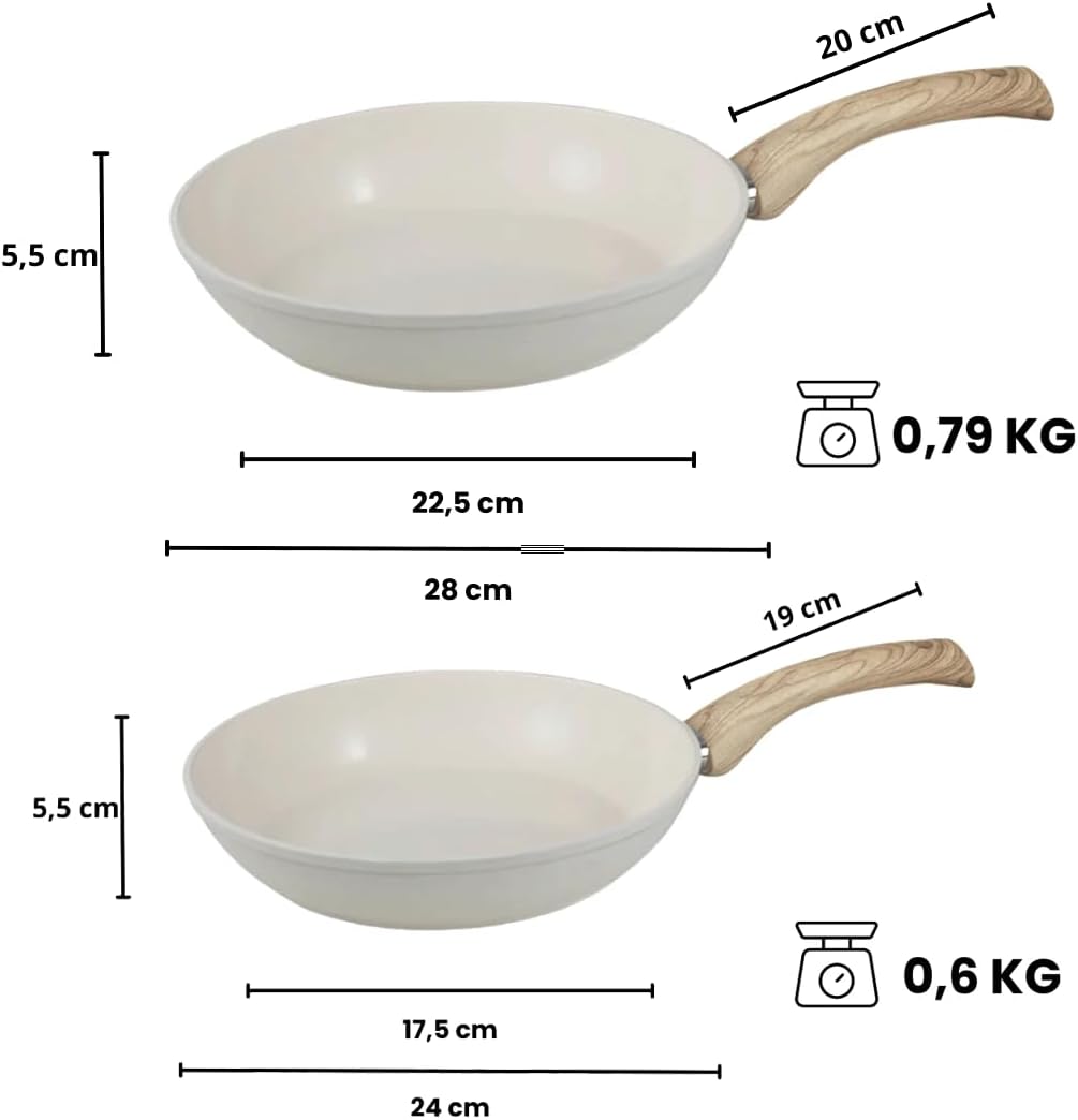 Cook & Pan - Go Ivory Pfannenset 2-teilig-Induktionsgeeignet-PFAS frei Keramik-Beschichtung -Antihaf