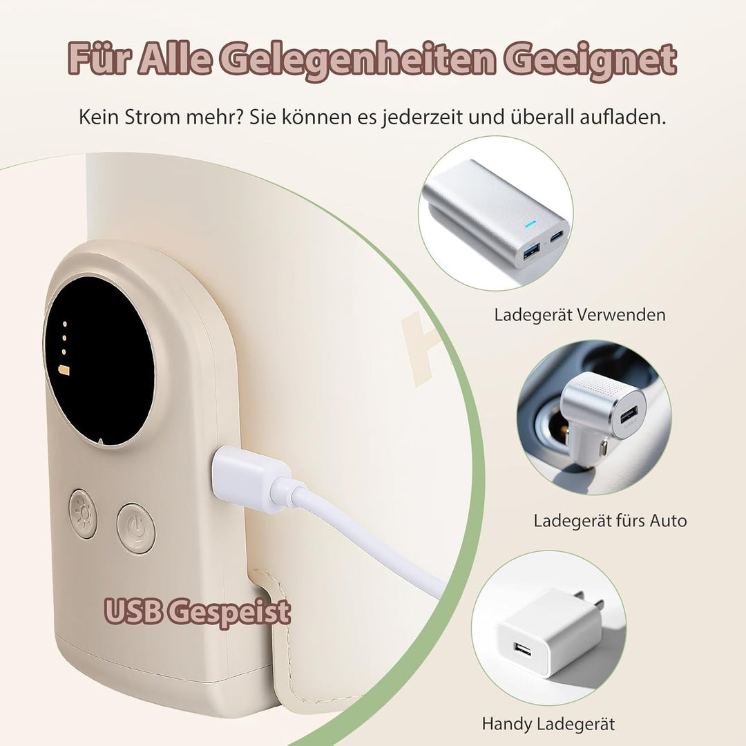 Tragbarer Flaschenwärmer Baby, Flaschenwärmer Baby Unterwegs mit LCD-Display, USB-Aufladung, 6 Einst