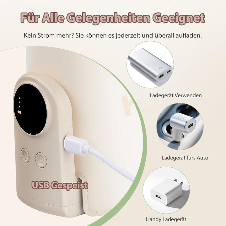 Tragbarer Flaschenwärmer Baby, Flaschenwärmer Baby Unterwegs mit LCD-Display, USB-Aufladung, 6 Einst