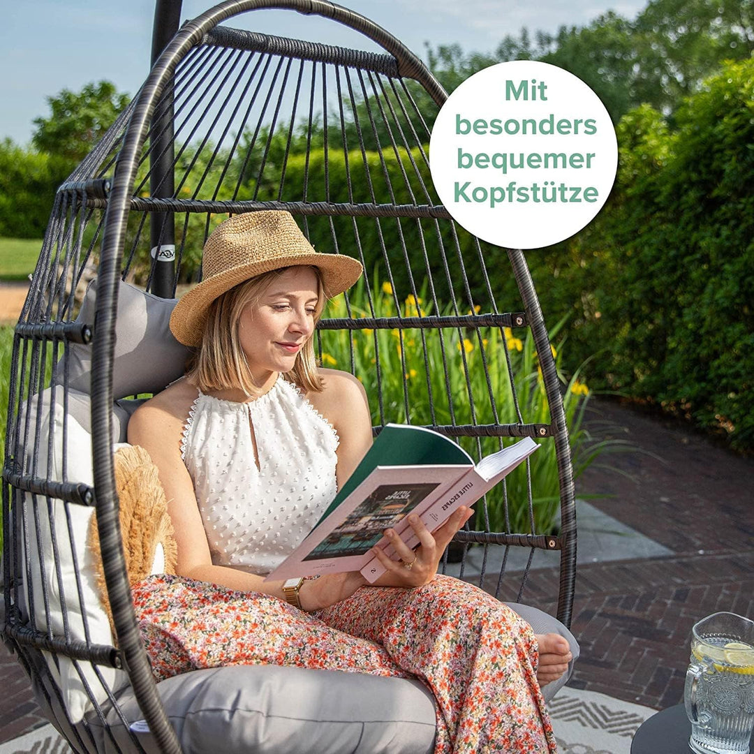 VITA5 Hängesessel mit Gestell - Bequemer Hängekorb Sessel - Rattan Hängesessel Outdoor und Indoor -
