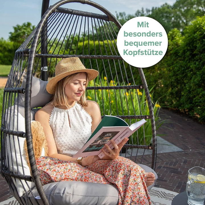 VITA5 Hängesessel mit Gestell - Bequemer Hängekorb Sessel - Rattan Hängesessel Outdoor und Indoor -