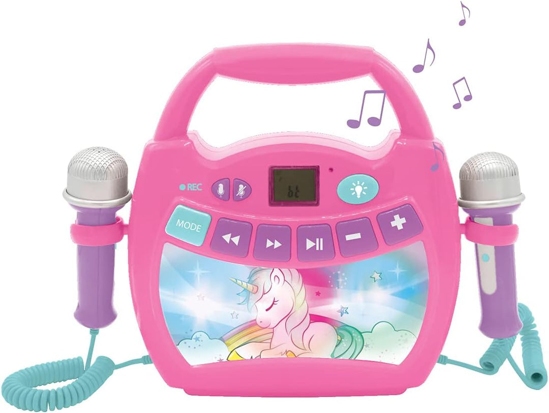 Lexibook MP320UNIZ Einhorn-Tragbarer digitaler Karaoke-Player für Kinder-Mikrofone, Lichteffekte, Bl