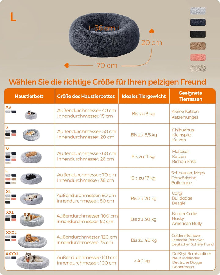 Feandrea Hundebett flauschig, Katzenbett, Donut Kissen, waschbar, Polsterung in der Mitte herausnehm