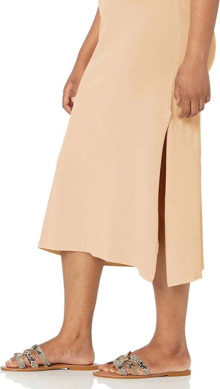 The Drop Damen Gabriela Maxikleid mit Hohem Halsausschnitt, A-Linie, Seitenschlitz Dresses, S Curds