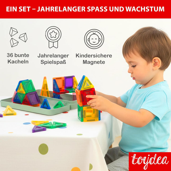 Magnet Bausteine 36 Stück Fördert Kreativität, Motorik & Fantasie - Umweltfreundliches Magnetisches