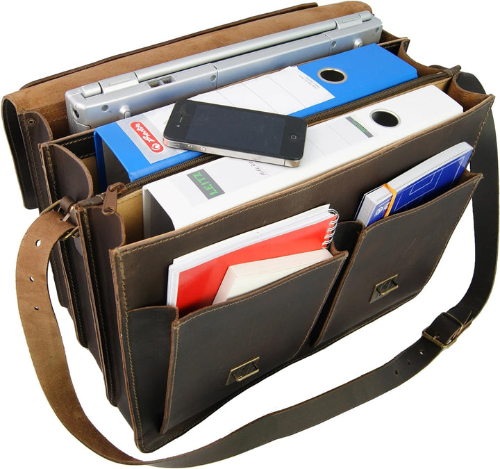 Freiherr von Maltzahn Grosse Aktentasche EINSTEIN 1, 42 cm, braun, Bio-Leder, Made in Germany + Lede
