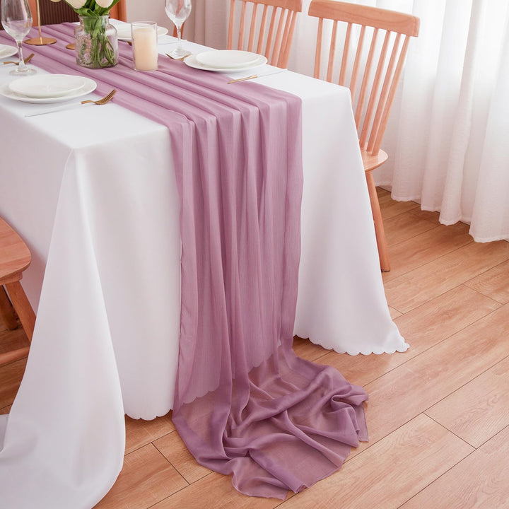 Tischläufer Altrosa Chiffon Tischläufer Hochzeit Stoff für Esszimmer 300 x 70 cm Altrosa-t 70 x 300
