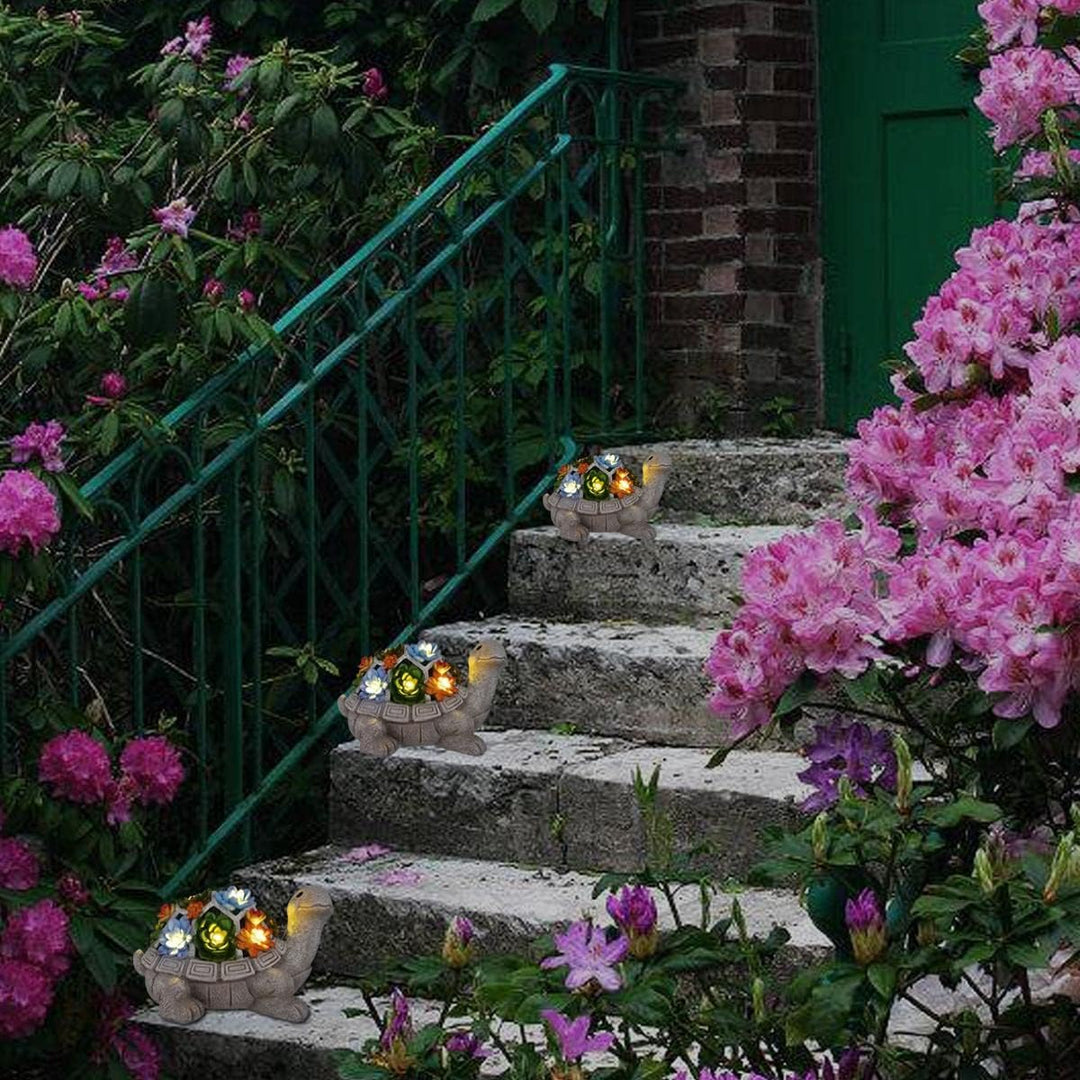 Yeomoo Solar Gartenfiguren Schildkröte Gartendeko für Draussen, mit Sukkulenten und 7 LED Leuchten H