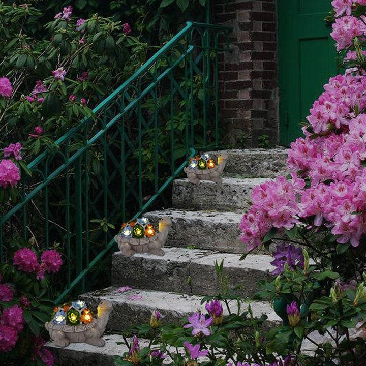 Yeomoo Solar Gartenfiguren Schildkröte Gartendeko für Draussen, mit Sukkulenten und 7 LED Leuchten H