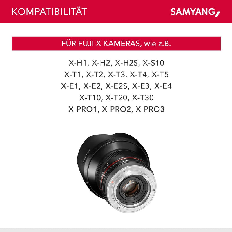 Samyang 12mm F2.0 APS-C Fuji X schwarz - Weitwinkel Festbrennweite Objektiv für Fuji X, manueller Fo