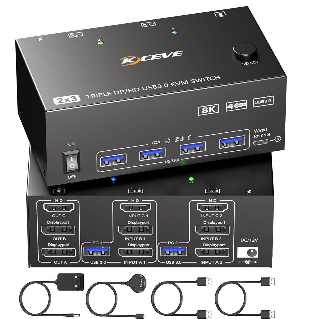 KVM Switch 2 PC 3 Monitore 8K@60Hz,MLEEDA HDMI Displayport KVM Switch Triple Monitor für 2 PC Teilen