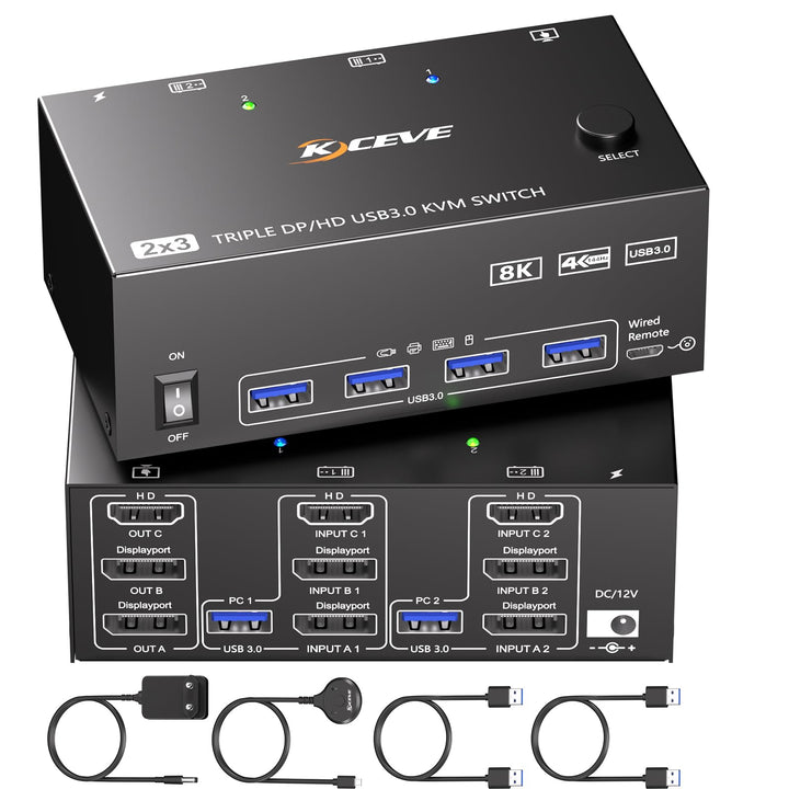 KVM Switch 2 PC 3 Monitore 8K@60Hz,MLEEDA HDMI Displayport KVM Switch Triple Monitor für 2 PC Teilen