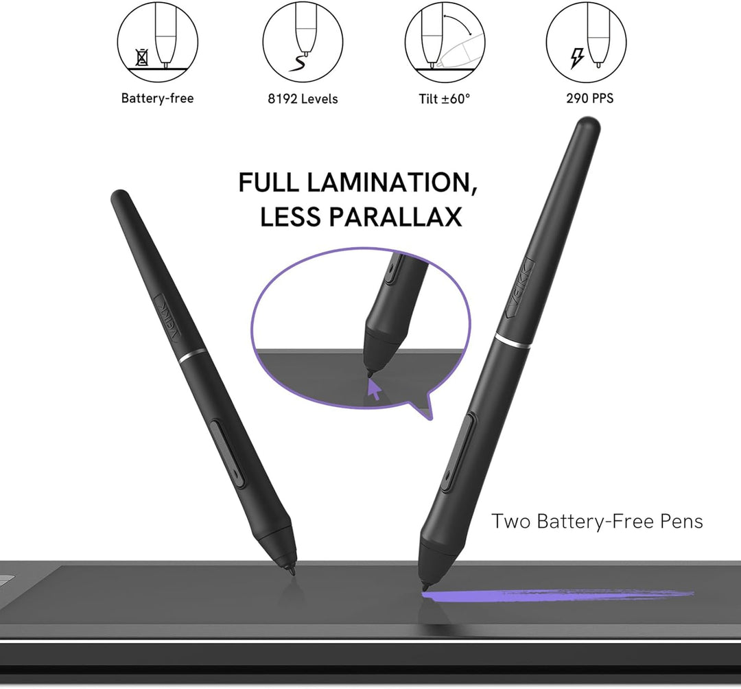 VEIKK Grafiktablett mit Display, VK1200 FHD IPS 11,6 Zoll Grafiktabletts mit 100% sRGB Bildschirm, 6