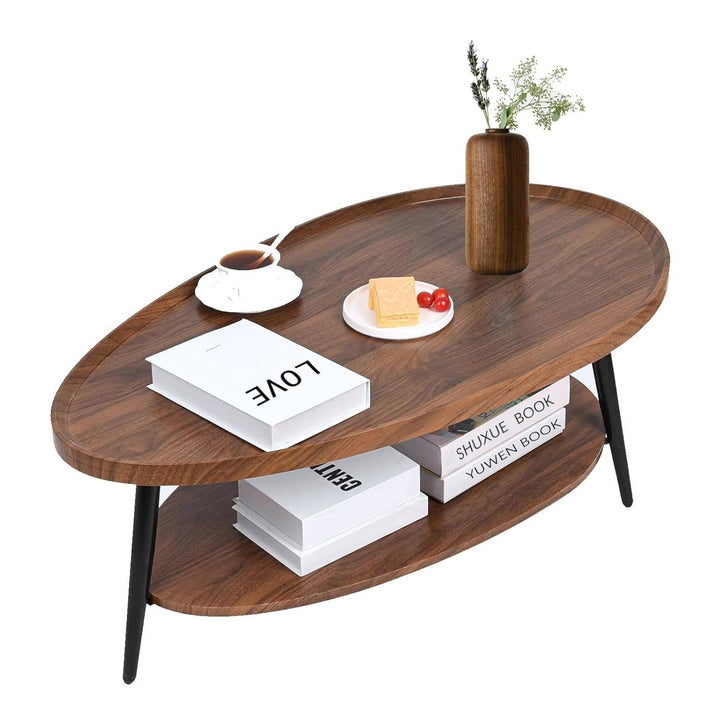 Couchtisch Oval Holz | Wohnzimmer Tisch für Couch | Wohnzimmertisch mit Stauraum | Einfacher Aufbau