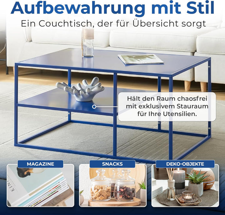 [en.casa] Couchtisch Solund Beistelltisch Metall Wohnzimmertisch mit Stauraum Sofatisch rechteckig K