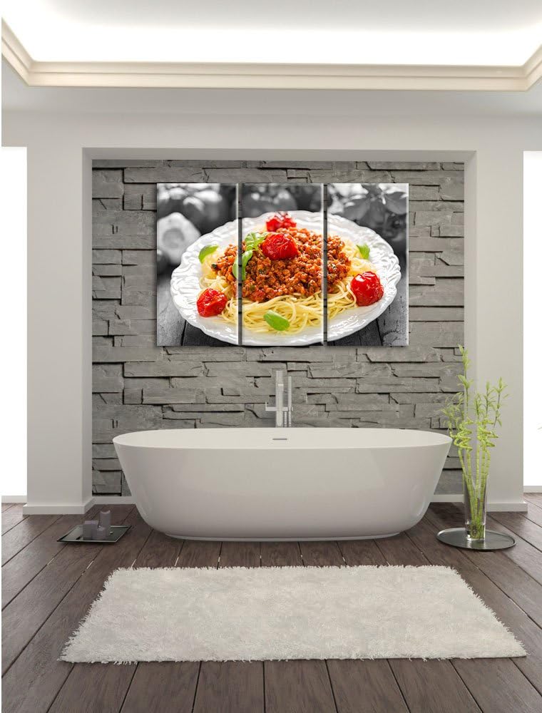 Pixxprint Spaghetti Bolognese auf dem Teller / 3-Teilig/Gesamtmass 120cm Leinwandbild bespannt auf H