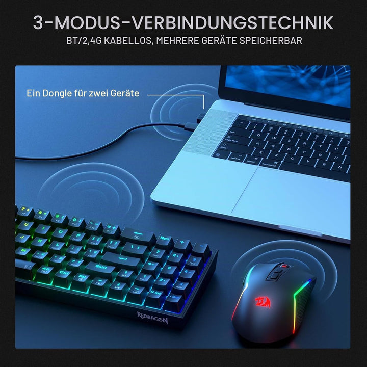 Redragon BS136 Gaming-Tastatur- und -Maus-Kombination, 75% K628 Tri-Mode-kabellose mechanische RGB-T