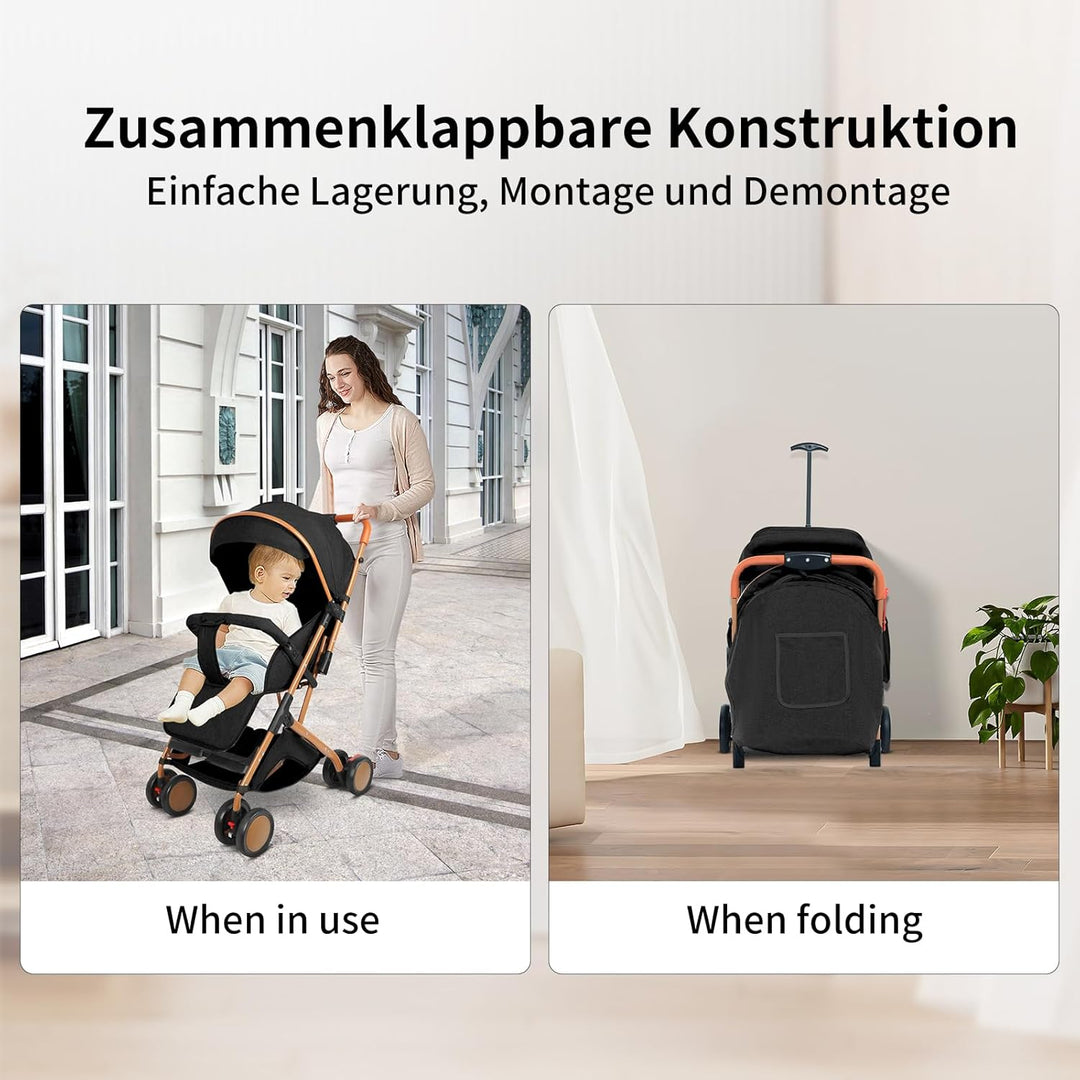 homewell Baby Kinderwagen klappbar, Buggy Kinderbuggy, 0-6 Jahre, flache Liegeposition, Einhändig Kl