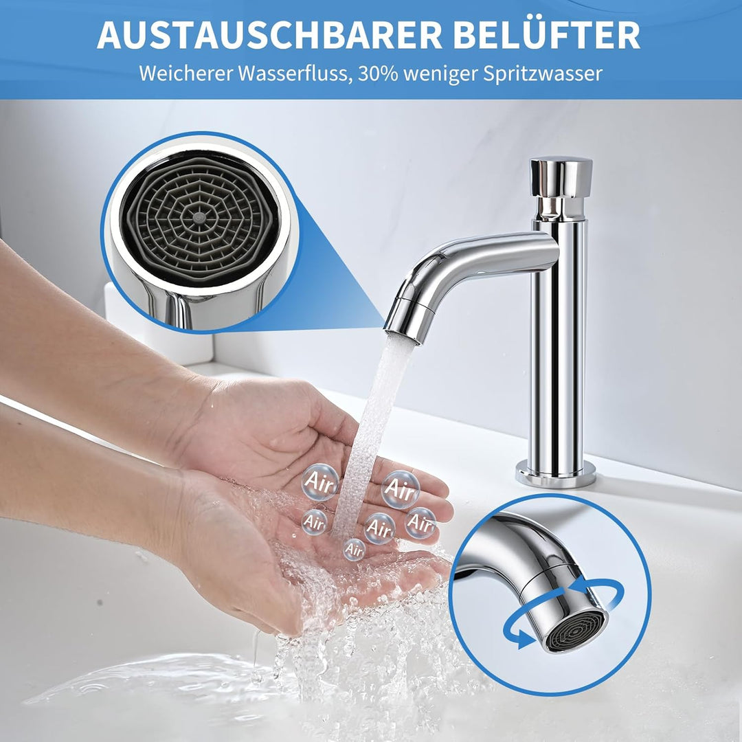 Wasserhahn Druckknopf, Waschbeckenhahn mit Verzögerung, Waschtischmischer Wasserhahn Kaltwasser für