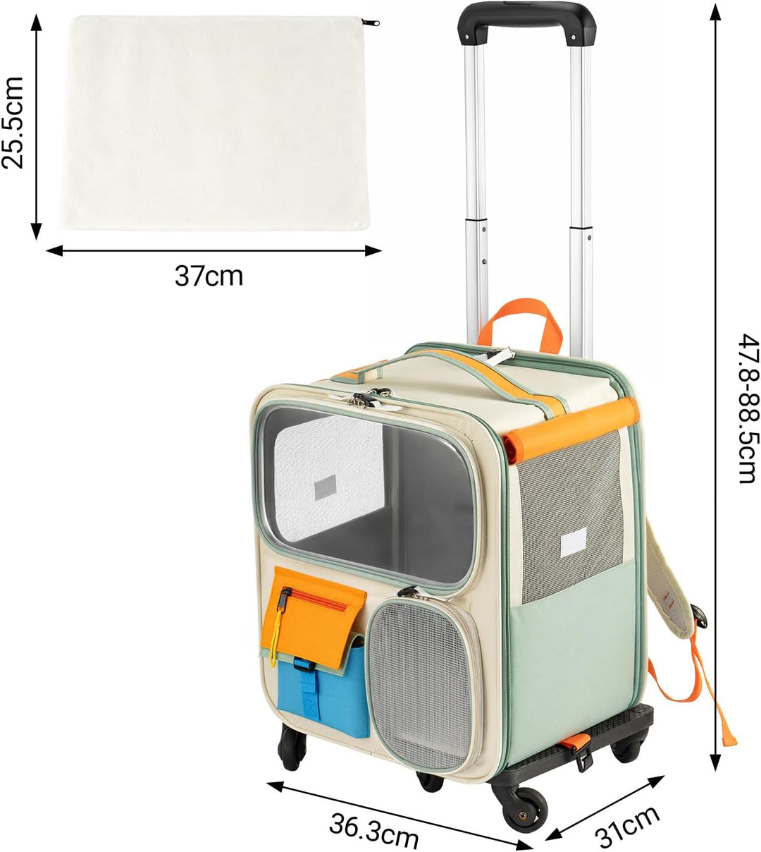 2 in 1 Haustier Rucksack mit Rollen Faltbare Transporttasche für Katze und Hund Trolley Tragetasche