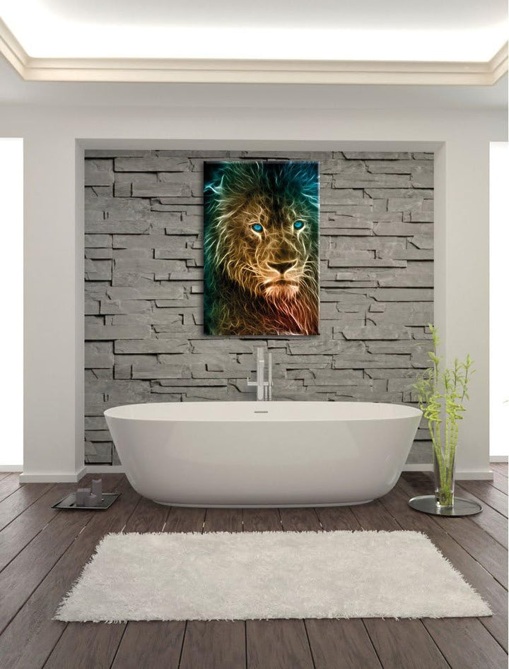 Pixxprint New Art Löwe, Format: 100x70 auf Leinwand, XXL riesige Bilder fertig gerahmt mit Keilrahme