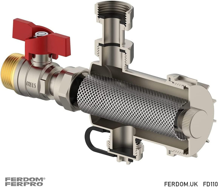 FERDOM FD110 Kompakt Magnetische Filter für Zentralheizung. Mit Nicht Magnetischem Schlammabscheider