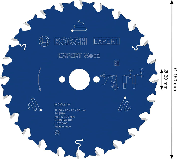Bosch Accessories Professional 1x Kreissägeblatt Expert for Wood (Holz, Sägeblatt Ø 150 x 20 x 2,6 m