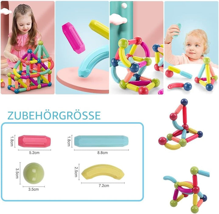 Magnetische und Stangen, 88 Stück magnetische Kugeln, Magnetbaustäbchen-Set, Bausteine, Fliesen, STE