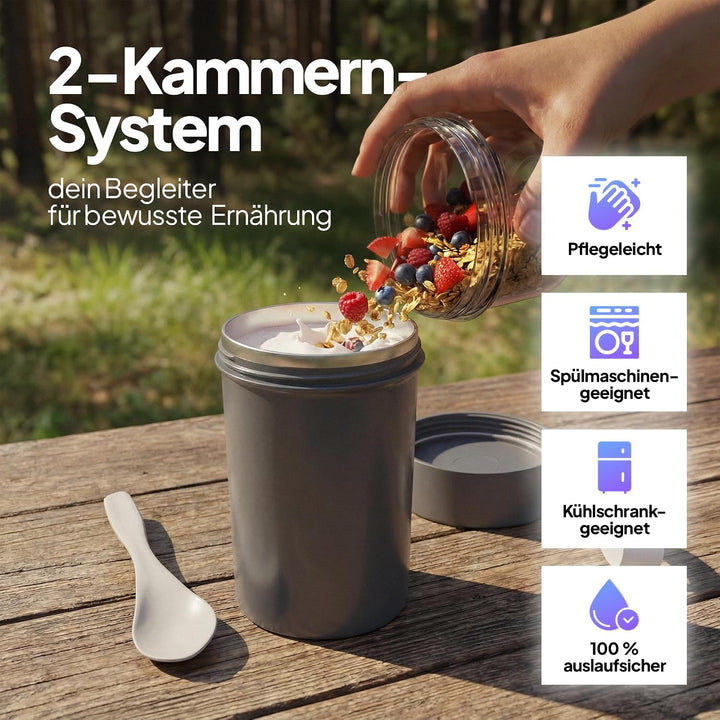 Müslibecher, auslaufsicherer Joghurtbecher to go mit Löffel, für Müsli, Joghurt, Frühstücksbecher au