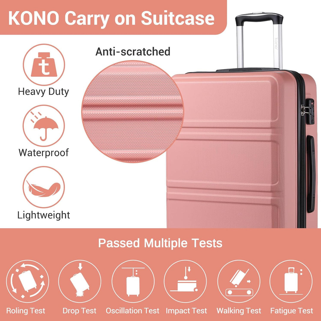 KONO Koffer Trolley Reisekoffer aus ABS+PC – Leichter Hartschalenkoffer mit 4 Zwillingsrollen und TS