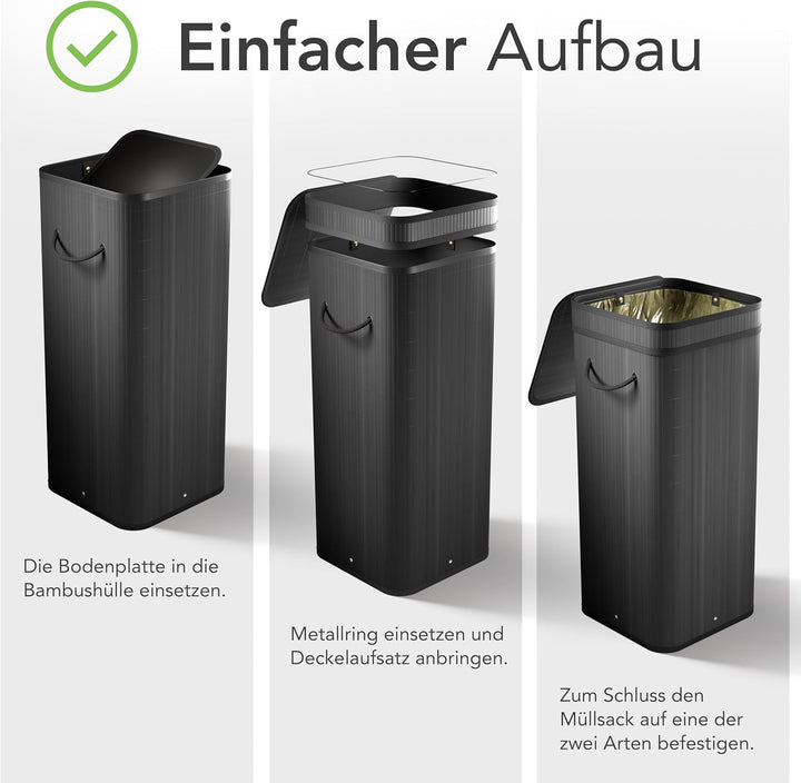 Gelber Sack Ständer aus Bambus I 80L Gelber Sack Behälter mit geruchsdichtem Deckel I Stabiler & Nac