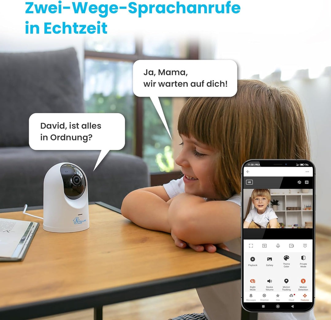 EXTRALINK Smart Life HomeEye Überwachungskamera innen, Kamera IP, PTZ drahtlose Kamera, 4MP, 360° Si